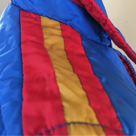 Vintage 70s 80s Just Boys Blue Yellow Red Winter Puffer Vest Stripes 16 - Picture 3 of 9
